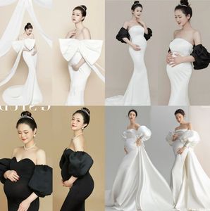 Sexy Maternity Photography Dress New Baby Shower Satin Pregnancy Photo Shooting Clothes Pregnant Women Party Maxi Gown