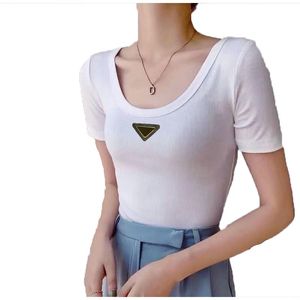 Fashion Designers Womens Short Sleeved t Shirt Summer Street Beach Comfortable Breathable Women Knitted T Shirt White Top Round Neck Triangle Logo 8 colour L-XXXL