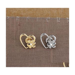 Pins Brooches Sier Gold Color Love Heart Paw Lapel Pin Pet Print Loss And Memorial Pins Jewelry Dog Cat Lover Gifts 1800 T2 Drop Del Dhg9J