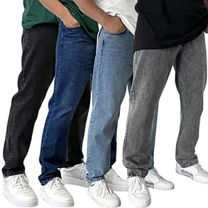 Herren-Jeans, Jogginghose, gerades Bein, Denim-Hose, lässig, mittlerer Bund, einfarbig, entspannte Passform, bequeme Oberbekleidung, Hose für Herren