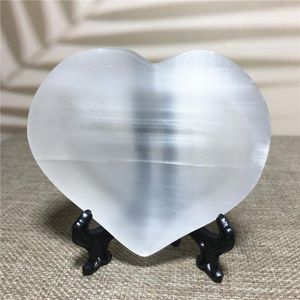 Dekorativa figurer föremål för naturlig selenit Crystal Bowl Reiki Master Healing White Quartz Hand Made Polish Love Heart Home Furnishing D