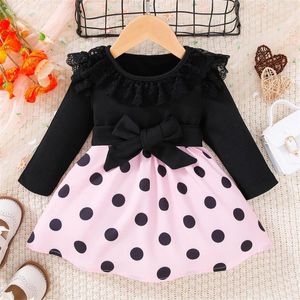 Mädchen Kleider Geboren Säugling Baby Jungen Baumwolle Polka Dot Fliege Herbst Langarm Prinzessin Kleid Kleidung 4t Ballett 2t