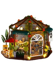 Dekorativa figurer föremål cy söt rum diy stuga blommor kaffe handgjorda monterade modell små hus kreativa