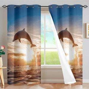 Curtain Custom Bedroom Curtains Beautiful Sunset Ocean Dolphin In The Living Room Polyester Decorative Blackout