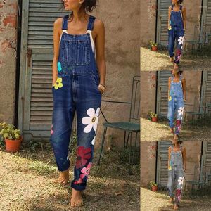 Kvinnors tvåbitar byxor Kvinnor Rompers Fashion Denim Bib Sexig längd Jumpsuits Summer Wide Leg Jeans Overalls Ladies Jumpsuit