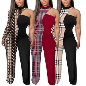 Plus Sizes Designer Women Jumpsuits Sells Sexy Contrast Color Patchwork Fashionable Printed One Shoulder Rompers