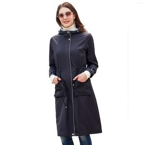 Women's Trench Coats S-3XL Women Wind Jacket Rain Coat Basic Style Zipper Pockets Hooded Long Windbreaker Waterproof 2023 Female Casual