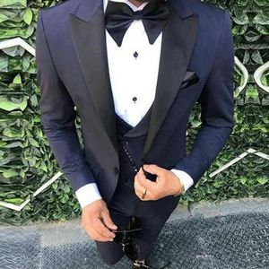 Men's Suits Navy Blue Mens 3 Pieces Wedding Jacket Pants Vest Slim Fit Groom Tuxedo Groomsmen Party Suit Tuxedos For Man