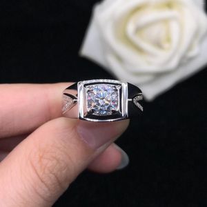Cluster Rings Solid 18K White Gold AU750 Men's Ring 1CT Brilliant Diamond Engagement For Male Finger Perfect Gift With Box