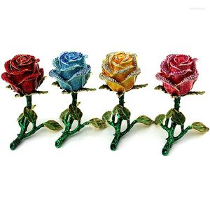 Sacchetti per gioielli Smalto in lega di lusso Stereoscopico Fiore rosa Confezione regalo Collana Anelli Orecchini Scatole regalo Confezione Custodie 4 colori