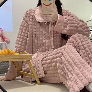 Kadın pijama kadınlar kış kalın stil pijamaları set düğmesi kawaii kadife pijama kadın moda kızlar sıcak eğlence ev takım elbise