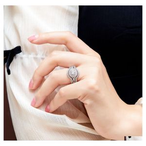 Bandringe Klassischer Kristall Ehering Set für Frauen Alle Größe 925 Silber Modeschmuck Geschenk Q486FZ Drop Lieferung Dhipi