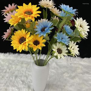 Decorative Flowers TONGFENG Artificial 5 Head Bouquet Sunflower Simulation Home Wholesale Indoor Rose Dried Flower Arrangement