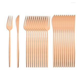 Servis uppsättningar 24 st/set Rose Knives Forks Set rostfritt stål Flatvaror Tabeller Western Cotlary Silverware Kitchen Accessories