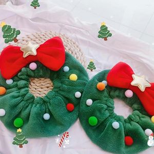 Dog Apparel Pet Bow-knot Collar Green Color Cat Washable Christmas With Colorful Fuzzy Balls Decorative