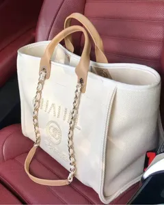 Женские роскошные сумки, дизайнерская пляжная сумка, модная вязаная сумка на плечо, большая сумка с цепочкой, парусиновая сумка для покупок36S