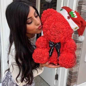 Decorative Flowers Drop Christmas Decor Artificial PE Rose Teddy Bear Heart Of Roses Valentine's Day Wedding Love Gifts For Girl Women