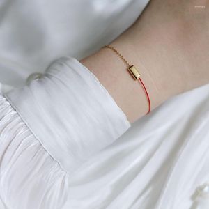 Link Bracelets Stainless Steel Small Chain Splicing Red Rope Bracelet Jewelry For Women Brick Square Pendant