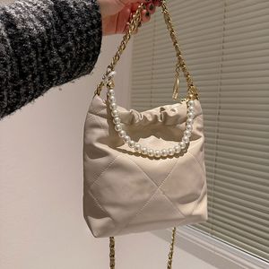 CC Luxusmarke Schulter Perle Tragbare Goldmünze Frauen Klassiker mit Clutch großer Diamantgitter Leder Brieftasche