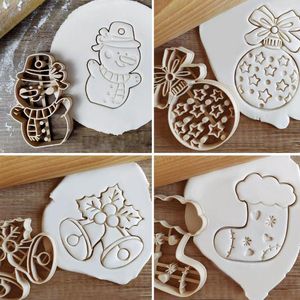 Baking Moulds Cartoon Christmas Cookie Embosser Cutter Xmas Tree Snowflake Gingerbread Man Elk Angel Shaped Fondant Cake Stamp Party