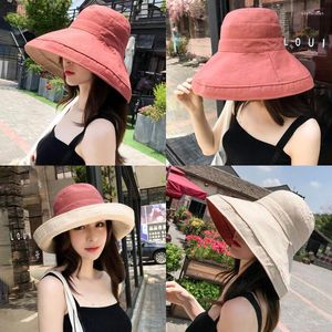 Wide Brim Hats Korean Panama Oversized Bucket Women Canvas Sun Hat Outdoor Beach Cap Large UV Protect Foldable Floppy Chapeau