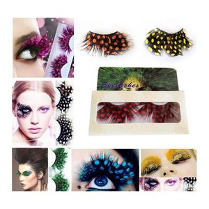 Ciglia finte Coppia Feather Dot Extension Makeup Eye Lashes Halloween Xmas Show Masquerade Esagerato Colorf Lashesfalse Drop Deli Dhs3E