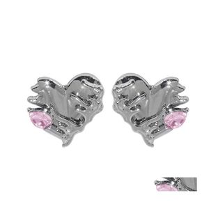 Studmoln￶rh￤ngen Peach Heart Love Pink Diamond Female 925 Personlighetsstj￤rna Cross Earring Drop Leverans smycken Otvo6