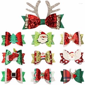 Hair Accessories 3" Christmas Glitter Bow Clip For Children Cartoon Hairpins Baby Snowman Barrettes Ornament Hairgrip Party Accessoires