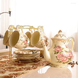 Xícaras pires de rosas rosa o osso porcelana de café britânica porcelana chá cerâmica creamer tigela de açúcar beléia de chá de chá de chá