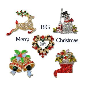 Pins Broschen Mode 10 Stile Weihnachten Damen Pin Stiefelglocke Schneemann Rentier Brosche Pins Schlitten Kranz Diamante Großhandel China Ot0H3