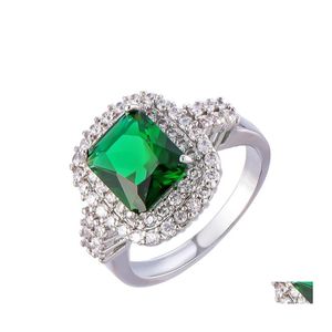 Solitaire Ring Fashion Emerald Rings for Women Luxury Wedding Gemstone Sier Plated Engagement Finger Jewelry Gift Drop Delivery Otsck