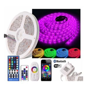 LED şeritler 5m 300 LED'ler Esnek RGB RGBW Light Strip Su geçirmez şerit bant WiFi /bluetooth/2.4g/rf Uzaktan Güç Damlası Ekle OTFT4