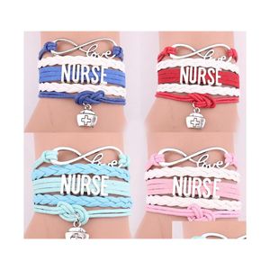 Bracelets de charme enfermeira tran￧ada corda de couro m￭dia saco de amor embrulhado em gola para mulheres enfermeiras do dia j￳ias entrega de gotas de gota otxmj