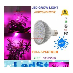 Grow Lights 30W 50W 80W E27 Par20 Par30 Par38 Fl Spectrum Led Light Plant Lamp Bb Ir Uv 5730 Flower Growing Hydroponics System Drop Ots5L