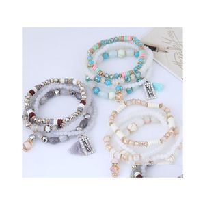 Braccialetti con ciondoli Boho Nappa Gioielli Donna Bracciale con perline bohémien Mtilayer Braccialetto di cristallo Stretch Summer Beach Set di catene Drop Delive Dhvbi