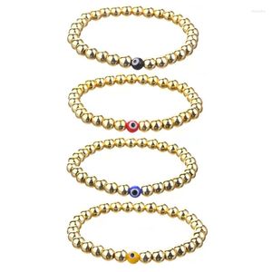 Bangle Fashion Jewelry Women's Gift Smooth Round Bead Multicolor Glass Size 6mm Devil's Eye Ore Plated 14k Gold Elastic Bracelet