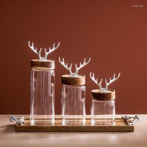 Aufbewahrung Flaschen Silber plattiert Geweih Abdeckung Glas Flasche Europäische moderne Getreidespender Kaffeebohnen -Tee -Gläser mit Deckelküchen Organizer