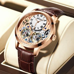 Avanços de pulso de alta qualidade Tourbillon Watch para homens, Winding Mens Watches Rose Gold Skeleton Mechanical Relogio