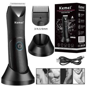 Barbeadores Elétricos Kemei 1838 Aparador Corporal Lavável Virilha para Homens Feminino Aparador Elétrico Rosto Barba Aparador de Pelos Recarregável Bola Pubiana T230129