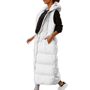 Gilet da donna Cappotto senza maniche invernale da donna Gilet lungo con cappuccio Caldo piumino con tasche Giacca da esterno trapuntata Giacche scure con cerniera