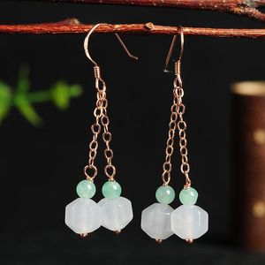 Brincos de Dangle 925 Silver Inclado Jade Genuíno Natural A Goods Gertificado de Carga de Gancho de Ear Geométrico