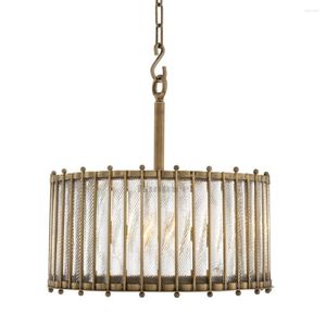 Lâmpadas pendentes fanmee brass redondo lustre de luxo de luxo de vidro encostado iluminação de brilho lustre vintage lâmpada de suspensão americana para teto