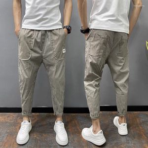 Men's Pants 2023 Summer Trousers Thin Cotton Korean Fashion Street Style Vertical Pattern Harem Brand Clothing804