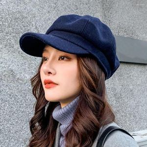 Wide Brim Hats Winter Beret Caps Exquisite Stitching Thick Woolen Casual All Match Decorative For Women