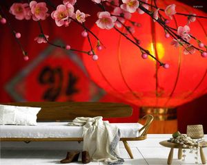 壁紙Papel de Parede Traditional Red Lantern and Peach Blossom Chinese Style 3D壁紙リビングルームテレビベッドルームレストラン壁画