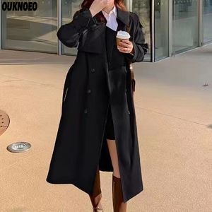 Женские траншеи Coats Luxusy Woman Long Trench Hoat Black Fashion Corean Streetwear повседневная свободная куртка осень тонкая женская ветряная ветка 230130