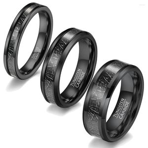 Bröllopsringar 4mm 6mm 8mm herrar med svarta volframkarbidband med meteoritinlägg av Beveled Edge Carbon Fiber Ring Men