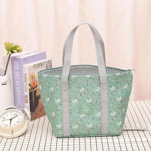 Dinnerware Sets Insulated Lunch Box Tote Bag Woman Flower Print Refrigerated Portable Waterproof Thickening Work One-Shoulder Student