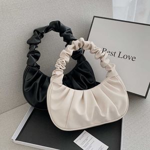 Totes 2022 Solid Color Cloud Pleated Handlebags for Women PU Bags Leisure Armpit Bag Shopping Shoulder Bags Dumpling Handbag Female 0129V23