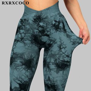 Roupa de ioga rxrxcoco tie corante feminino perneiras sem costura v ciência sexy fitness esportes workout workout casual gym calça 230130